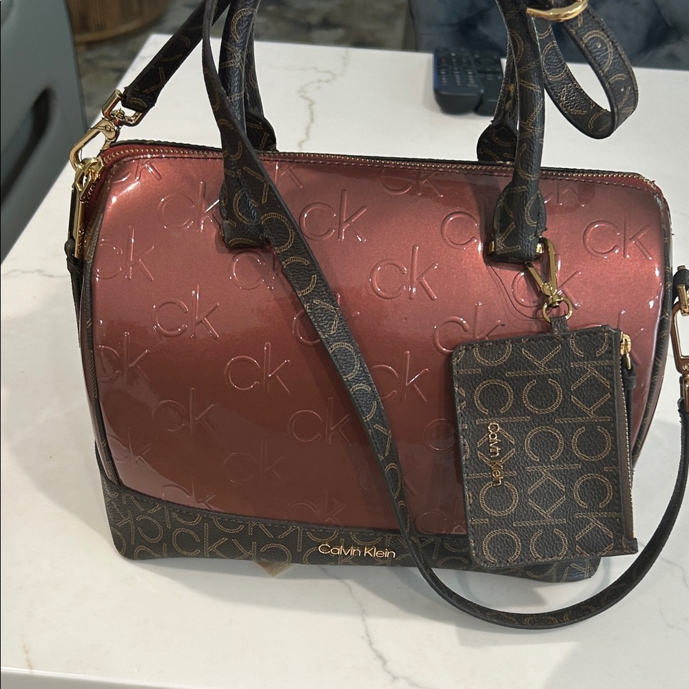 Calvin Klein Burgundy and Dark Brown Satchel